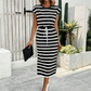 👗 50% DE RÉDUCTION ⏰ Robe midi rayée femme – Taille cordon & fente latérale – Tissu fluide, look décontracté chic – parfaite pour l’été, les vacances ou le quotidien ✨🌸🌊