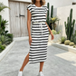 👗 50% DE RÉDUCTION ⏰ Robe midi rayée femme – Taille cordon & fente latérale – Tissu fluide, look décontracté chic – parfaite pour l’été, les vacances ou le quotidien ✨🌸🌊