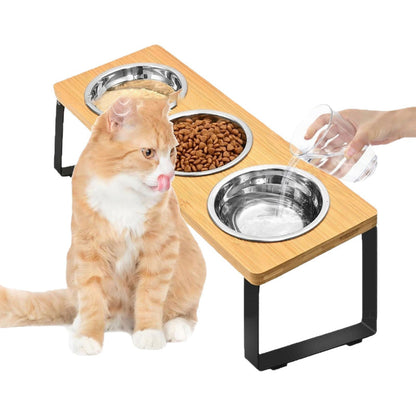 🐱 50% DE RÉDUCTION 🐶 Gamelle surélevée en bois – 2 bols anti-basculement – Respecte le dos, idéale pour une position d’alimentation saine – design stable et naturel 🐾🌿✨