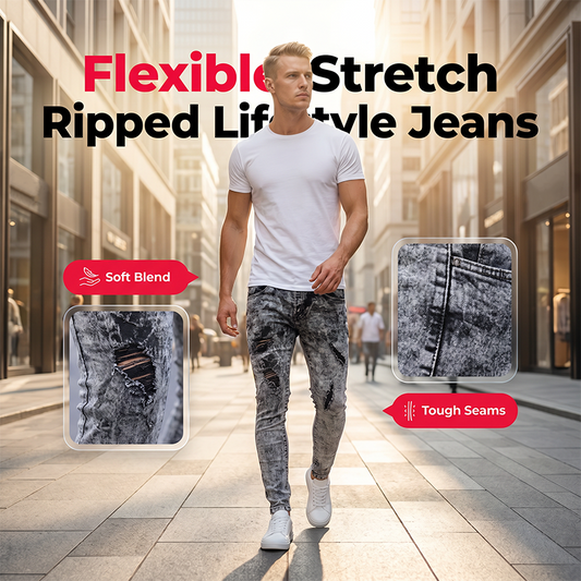 👖 50% DE RÉDUCTION 🔥 Jean slim déchiré stretch pour homme – Denim distressed & coupe moderne – Look tendance, confortable au quotidien – parfait pour un style urbain ou décontracté ✨🛒