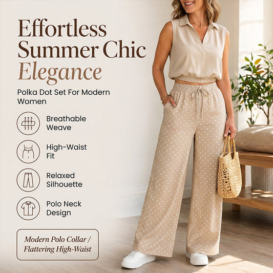 👗 50% DE RÉDUCTION ⏰ Ensemble femme été – Crop top & pantalon à pois – Tissu léger, look tendance – parfait pour les journées chaudes, les vacances ou un style rétro chic 🌸☀️✨