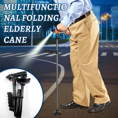 🧑‍🦳 50% DE RÉDUCTION! 🦯 Canne Pliante Multifonctionnelle – Alliage aluminium, 5 hauteurs, LED & alarme – Sécurité et autonomie pour les seniors 🚨