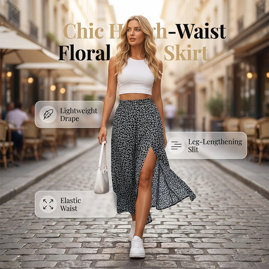👗 60% DE RÉDUCTION 🌹 Jupe fendue taille haute à fleurs ditsy – Fluide, légère & romantique – Parfaite pour l’été, les soirées ou un look bohème chic – féminine et élégante ✨🌸🌿