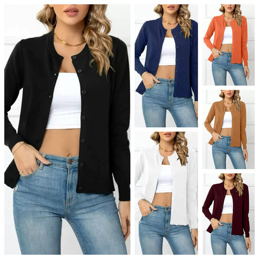 🧥 50% DE RÉDUCTION 🌸 Cardigan classique col rond pour femme – Maille douce & coupe intemporelle – Parfait pour le printemps, l’automne ou un look superposé – confortable et polyvalent ✨🌿