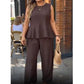 👗 50% DE RÉDUCTION 🌸 Ensemble top à basque sans manches & pantalon large – Coupe élégante & fluide – Parfait pour l’été, les voyages ou un look chic au quotidien – confortable et tendance ✨🌿👖