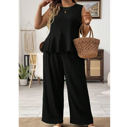 👗 50% DE RÉDUCTION 🌸 Ensemble top à basque sans manches & pantalon large – Coupe élégante & fluide – Parfait pour l’été, les voyages ou un look chic au quotidien – confortable et tendance ✨🌿👖