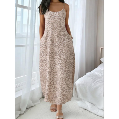 👗 50% DE RÉDUCTION 🐆 Robe maxi à bretelles spaghetti imprimé léopard – Fluide, légère & audacieuse – Parfaite pour l’été, la plage ou une soirée tendance – look sauvage et élégant ✨🌿