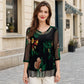 👚 50% DE RÉDUCTION 🌸 Blouse tunique florale – Manches 3/4 transparentes & ourlet double couche – Grande taille, légère & romantique – parfaite pour l’été ou un look bohème chic ✨🌿