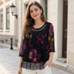 👚 50% DE RÉDUCTION 🌸 Blouse tunique florale – Manches 3/4 transparentes & ourlet double couche – Grande taille, légère & romantique – parfaite pour l’été ou un look bohème chic ✨🌿