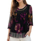 👚 50% DE RÉDUCTION 🌸 Blouse tunique florale – Manches 3/4 transparentes & ourlet double couche – Grande taille, légère & romantique – parfaite pour l’été ou un look bohème chic ✨🌿