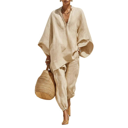 👗 50% DE RÉDUCTION 🌸 Ensemble loungewear élégance décontractée femme – Tissu doux, coupe fluide & confortable – Parfait pour la maison, les voyages ou les journées détente – chic sans effort ✨🌿🛋️