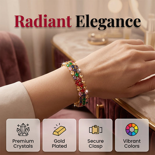 💎 50% DE RÉDUCTION 🌸 Bracelet tennis multicolore élégant pour femme – Strass & finition dorée – Lumineux, raffiné & polyvalent – parfait pour le quotidien ou les occasions spéciales ✨💖🌿