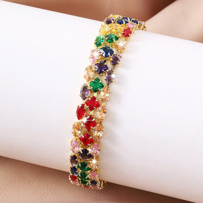 💎 50% DE RÉDUCTION 🌸 Bracelet tennis multicolore élégant pour femme – Strass & finition dorée – Lumineux, raffiné & polyvalent – parfait pour le quotidien ou les occasions spéciales ✨💖🌿