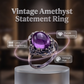 💍 50% DE RÉDUCTION 🌸 Bague améthyste vintage en dentelle – Détails délicats & pierre violette – Élégante, intemporelle – parfaite pour un cadeau ou un look raffiné au quotidien ✨💜🌿