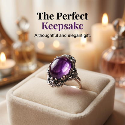 💍 50% DE RÉDUCTION 🌸 Bague améthyste vintage en dentelle – Détails délicats & pierre violette – Élégante, intemporelle – parfaite pour un cadeau ou un look raffiné au quotidien ✨💜🌿