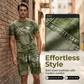 🎉 50% DE RÉDUCTION! 👕 Ensemble casual homme – T-shirt & short imprimé faux denim – Tendance, confortable & look jean sans contrainte – Idéal pour l’été ☀️