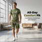 🎉 50% DE RÉDUCTION! 👕 Ensemble casual homme – T-shirt & short imprimé faux denim – Tendance, confortable & look jean sans contrainte – Idéal pour l’été ☀️