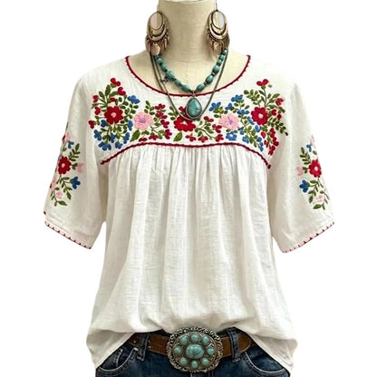 👚 50% DE RÉDUCTION 🌸 Haut femme décontracté ample brodé – Tissu léger & respirant – Détails brodés, parfait pour l’été ou le quotidien – look romantique et confortable ✨🌿☀️