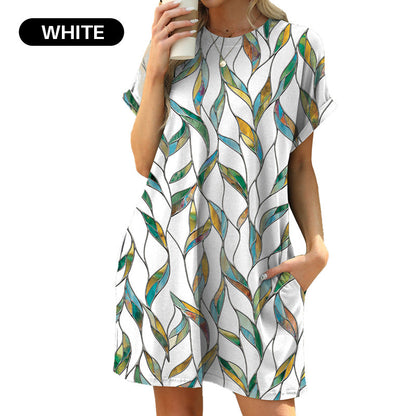 👗 50% DE RÉDUCTION 🌸 Robe décontractée à manches courtes – Imprimés polyvalents & coupe légère – Parfaite pour l’été, le quotidien ou les voyages – look frais et facile à porter ☀️✨🌿