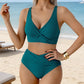👙 50% DE RÉDUCTION ⏰ Bikini taille haute à plis sculptant – Col V élégant & gainant – Séchage rapide, parfait pour la plage ou la piscine – maintien et style ☀️🌊✨
