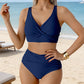 👙 50% DE RÉDUCTION ⏰ Bikini taille haute à plis sculptant – Col V élégant & gainant – Séchage rapide, parfait pour la plage ou la piscine – maintien et style ☀️🌊✨