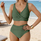👙 50% DE RÉDUCTION ⏰ Bikini taille haute à plis sculptant – Col V élégant & gainant – Séchage rapide, parfait pour la plage ou la piscine – maintien et style ☀️🌊✨