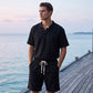 👕 50% DE RÉDUCTION ☀️ Ensemble décontracté été – Haut manches courtes & short assortis – Tissu respirant, coupe légère – parfait pour les journées chaudes ou les loisirs 🩳💨✨