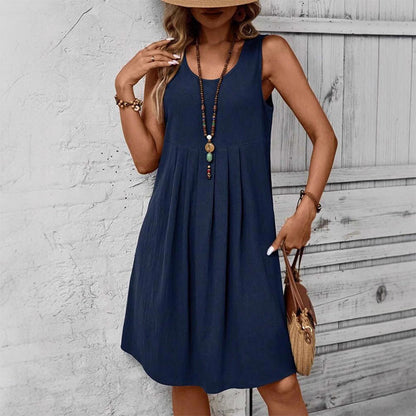 👗 50% DE RÉDUCTION ☀️ Robe plissée sans manches – Fluide, légère & facile à porter – Idéale pour l’été, les vacances ou un look chic au quotidien – coupe confortable et élégante 🌸✨🩱