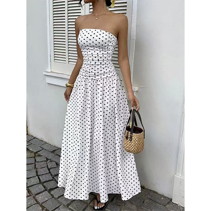 👗 50% DE RÉDUCTION! ✨ Robe à pois épaules dénudées – Taille froncée flatteuse & jupe ligne A fluide – Parfaite pour un look romantique & estival ☀️