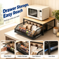 🏠 50% DE RÉDUCTION! 🍳 Support Micro-Ondes 2 niveaux – Avec tiroir coulissant, gain de place & robuste – Idéal pour la cuisine, le bureau ou le dortoir ✨