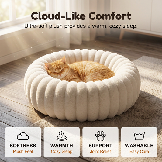 🛏️ 50% DE RÉDUCTION! 🐾 Panier rond apaisant ultra-doux – Bordure surélevée, nid douillet & confortable – Idéal pour des siestes sereines de votre compagnon ☁️