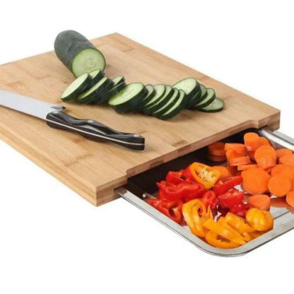 🔪 60% DE RÉDUCTION! 🥗 Planche à Découper en Bois & Acier Inoxydable – Bacs coulissants intégrés, durable & facile à nettoyer – Parfaite pour une cuisine organisée 🧑‍🍳