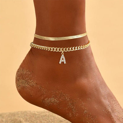 🌸 50% DE RÉDUCTION! ✨ Bracelets de Cheville Dorés Superposés – Initiale personnalisable, léger & réglable – Un charmant accessoire pour le quotidien ou en cadeau 💛