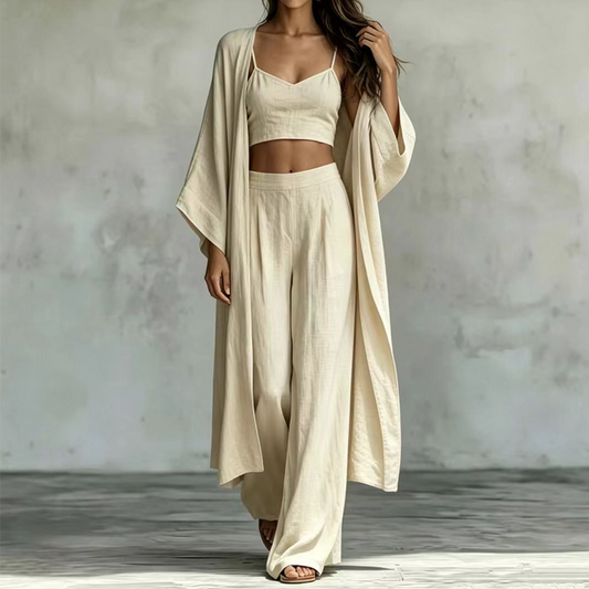 🧥 50% DE RÉDUCTION! 🌿 Ensemble 3 Pièces Cardigan Ample & Pantalon – Confortable, polyvalent & stylé – Parfait pour quotidien, télétravail & loisirs 👗
