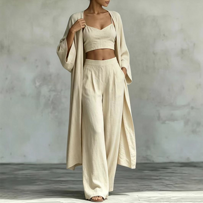 🧥 50% DE RÉDUCTION! 🌿 Ensemble 3 Pièces Cardigan Ample & Pantalon – Confortable, polyvalent & stylé – Parfait pour quotidien, télétravail & loisirs 👗