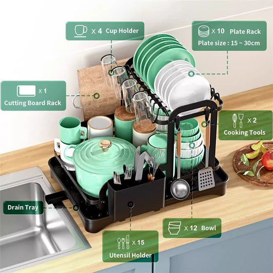 🍽️ 60% DE RÉDUCTION! 🧺 Égouttoir à Vaisselle Double Couche – Gain de place, stable & facile à nettoyer – Idéal pour une cuisine bien organisée ✨