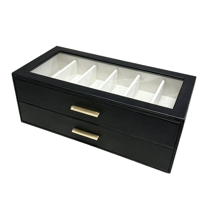 🕶️ 50% DE RÉDUCTION! 🔒 Étagère à lunettes 2 niveaux – Boîtier transparent, 12 paires, cuir PU & verrou – Protection poussière & rangement élégant ✨
