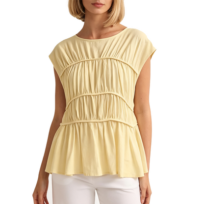 👚 50% DE RÉDUCTION! ☀️ Haut froncé à manches courtes – Coupe décontractée, léger & facile à porter – Parfait pour un look estival au quotidien 🌸
