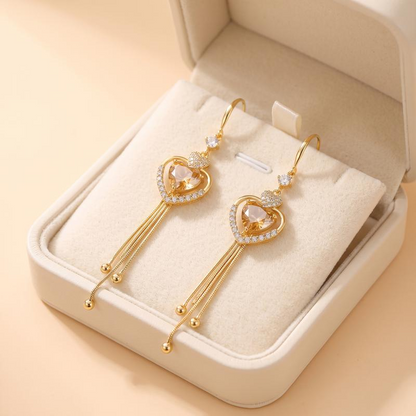 💎 50% DE RÉDUCTION! ✨ Boucles d'Oreilles Cœur Franges & Zircons – Alliage cuivre, design romantique & éclat luxueux – Parfaites pour mariage & soirée 💖