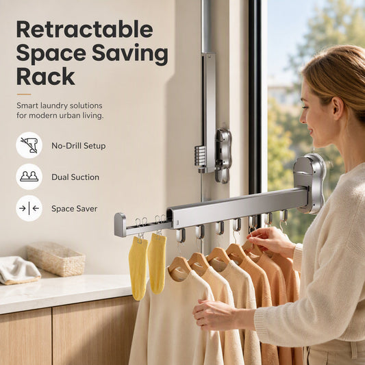🧺 50% DE RÉDUCTION! 🚿 Séchoir à Linge Rétractable – Alliage aluminium, ventouse TPE & pliage 90° – Gain de place pour salle de bain et balcon ✨