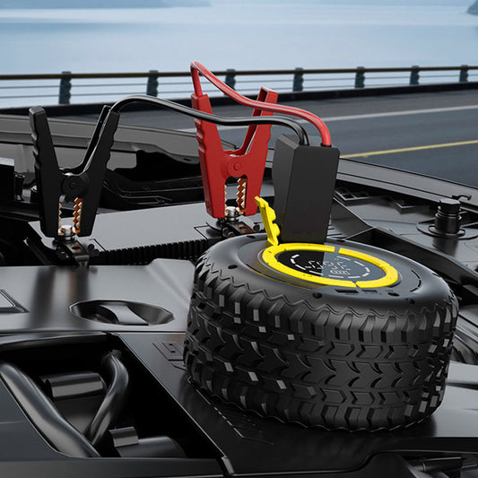🔋 50% DE RÉDUCTION! 🛠️ 2-en-1 Aide-démarrage + Gonfleur de pneus – Puissant, compact & fiable – Idéal pour les urgences routières 🚗
