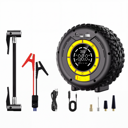 🔋 50% DE RÉDUCTION! 🛠️ 2-en-1 Aide-démarrage + Gonfleur de pneus – Puissant, compact & fiable – Idéal pour les urgences routières 🚗