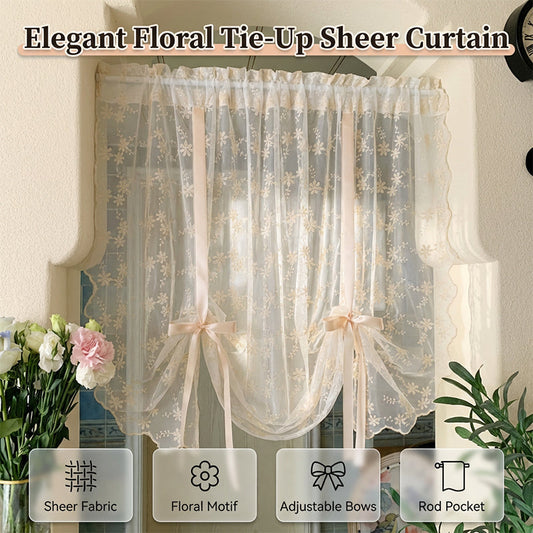 🏠 50% DE RÉDUCTION! 🌸 Voilage Brodé Floral à Nouer – Transparent, élégant & facile à accrocher – Parfait pour une touche romantique dans votre intérieur ✨