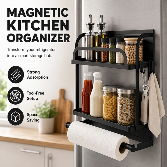 🧲 50% DE RÉDUCTION! 🧊 Organisateur magnétique pour réfrigérateur – Fixation solide, design compact & rangement pratique – Idéal pour épices, ustensiles et petits accessoires 🍳