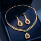 💎 50% DE RÉDUCTION! ✨ Parure de Bijoux en Zircon – Collier & boucles pendantes, cuivre & zircone cubique – Rose et vert – Idéale pour mariages et soirées 👗