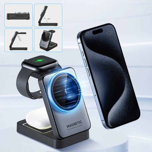 🔋 50% DE RÉDUCTION! ⚡ Chargeur Sans Fil Rapide 3-en-1 15W – Pliable, compact & polyvalent – Recharge simultanée pour smartphone, montre et écouteurs 📱
