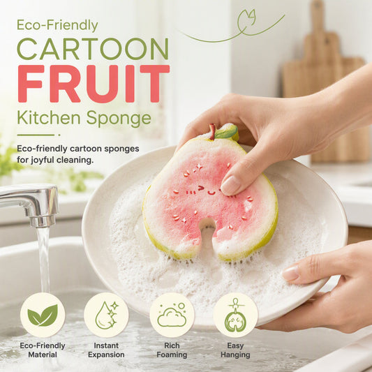 🍋 50% DE RÉDUCTION! 🧽 Éponge fruit cartoon – Se gonfle à l'eau, anti‑graisse & sans rayures ✨