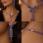 🦋 50% DE RÉDUCTION! 💜 Parure Papillon Cuivre & Strass – Collier 31+10 cm & boucles 6 cm – Élégance légère et raffinée pour tous les jours ✨