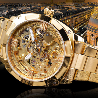 ⌚ 50% DE RÉDUCTION! ⚙️ Montre Automatique Squelette Homme – 41 mm, verre minéral & acier inoxydable – 30 M – Or/Métal – Style & mécanique ✨