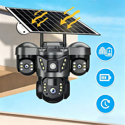 📹 60% DE RÉDUCTION! ☀️ Caméra solaire 360° – Triple objectif & IP67 – Sécurité sans fil 🏠